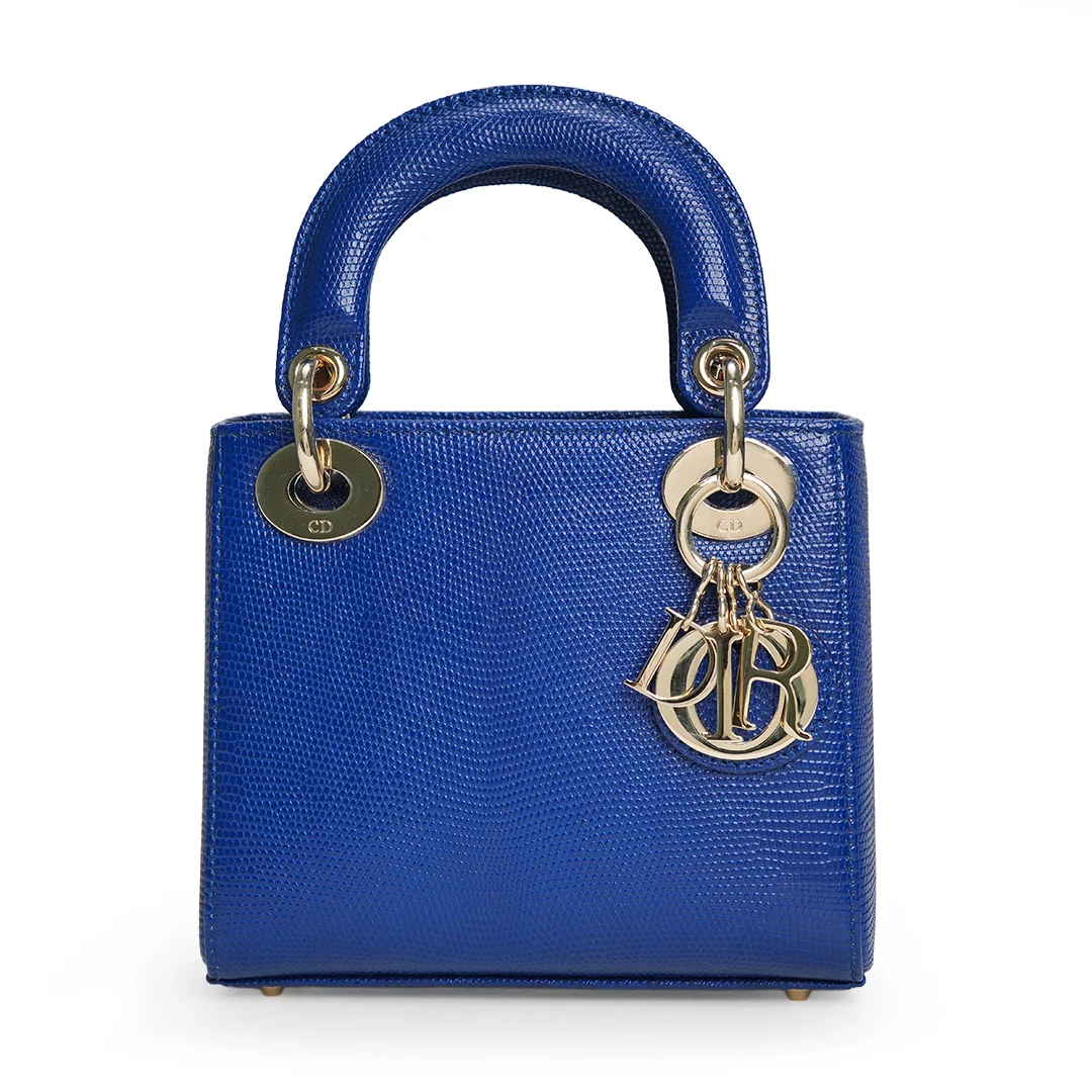 Christian Dior Lady Dior Mini Bag Blue Lizard Leather — view 2