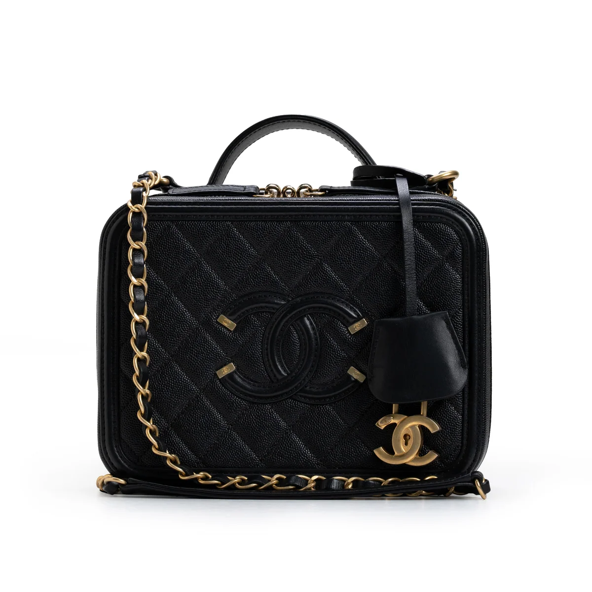 Chanel CC Medium Filigree Vanity Case Quilted Caviar Black — view 2