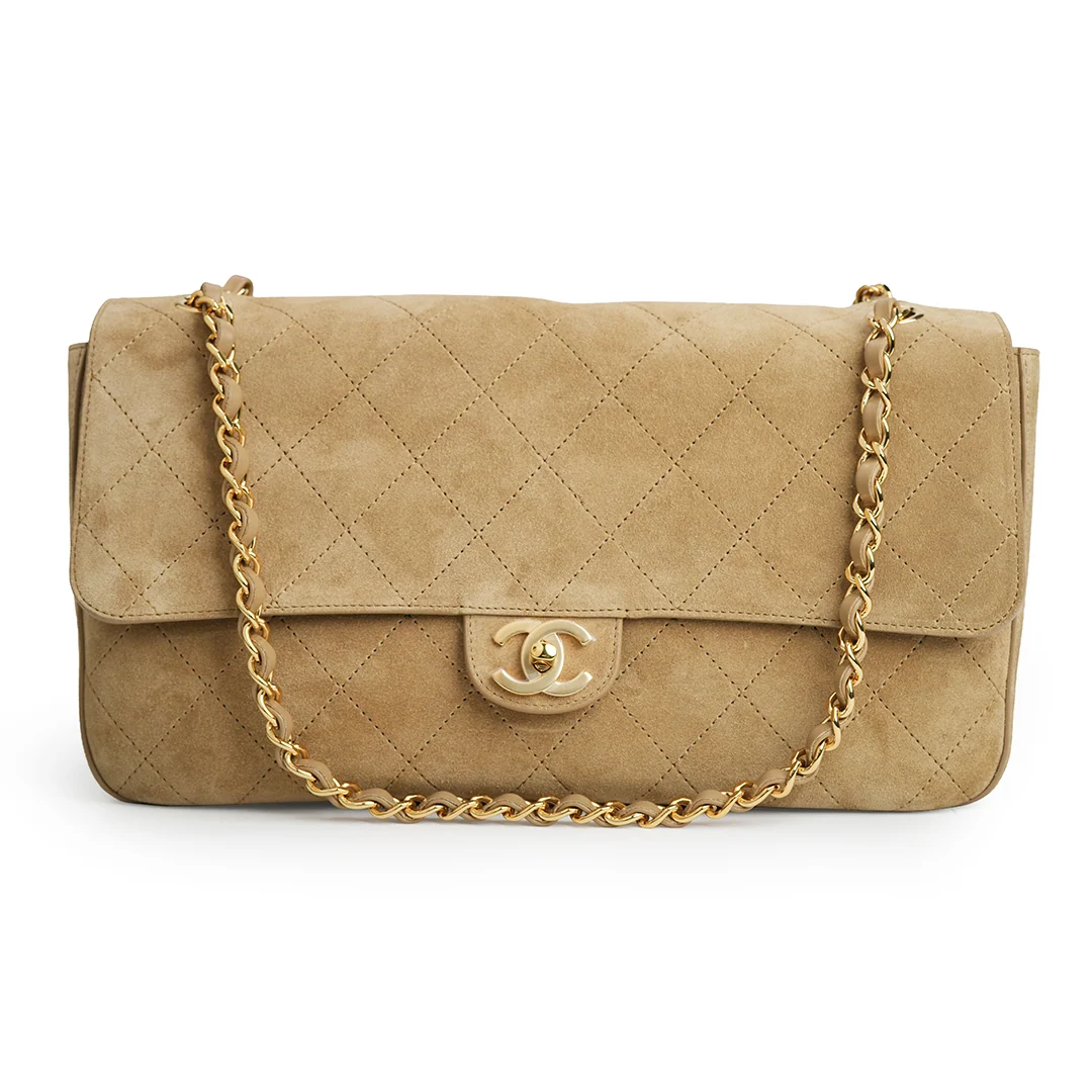 Chanel Maxi Flap Bag Suede Calfskin 
Dark Beige — view 2