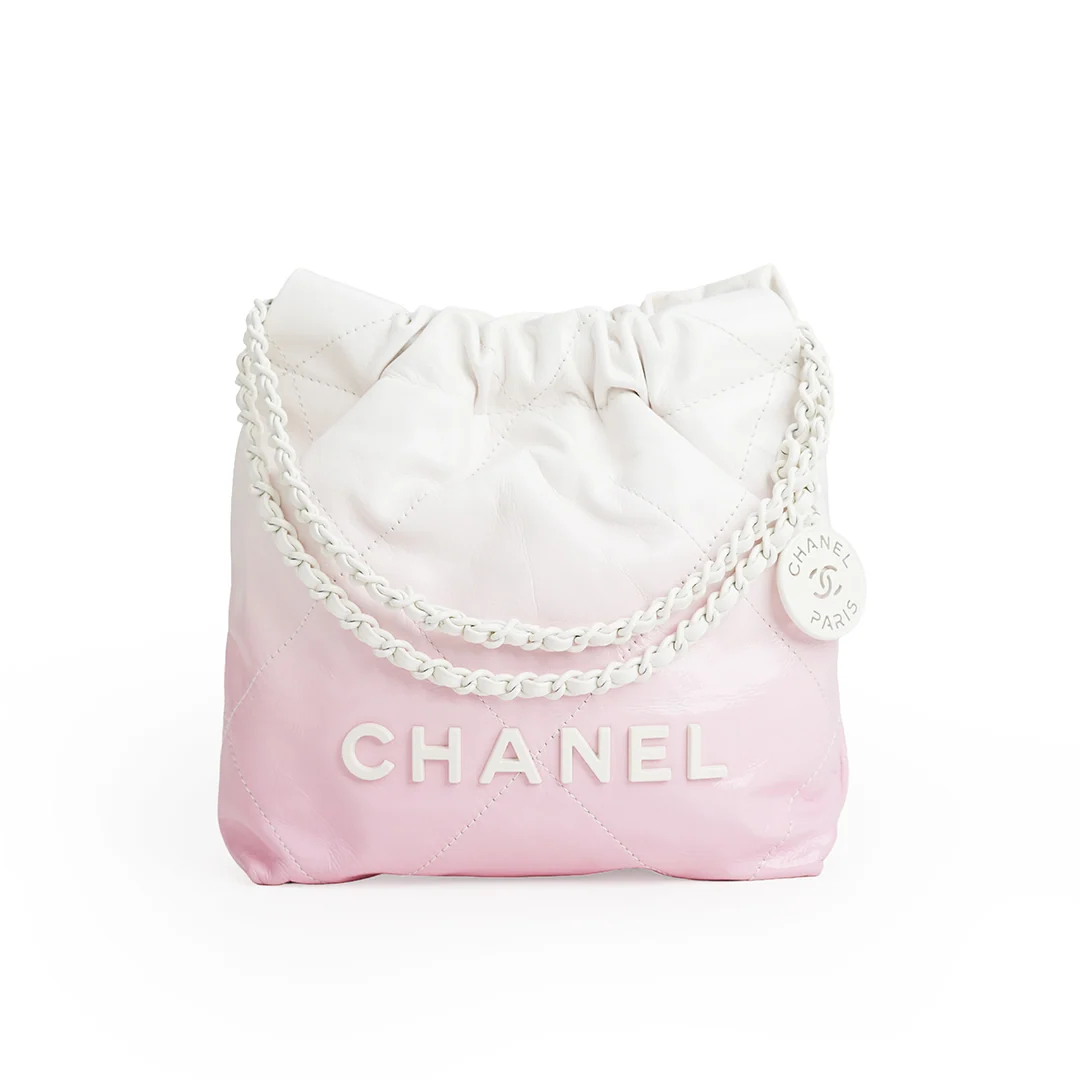 Chanel Mini 22 Bag Pink and White Ombre Calfskin White Hardware — view 2