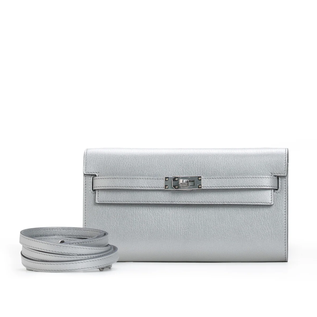 Hermès Kelly To Go Wallet Chèvre CHamkilight Argent Permabrass Hardware — view 3