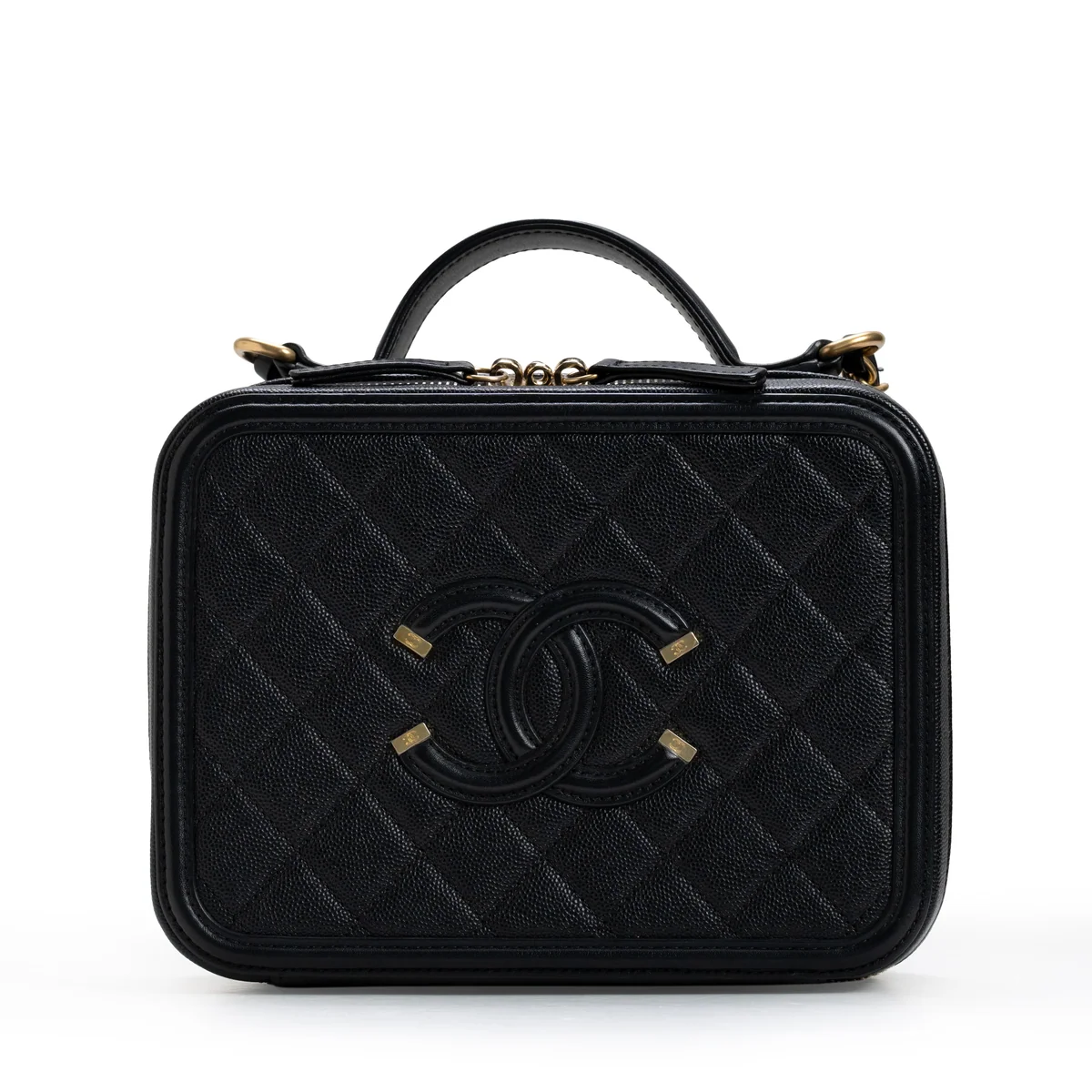 Chanel CC Medium Filigree Vanity Case Quilted Caviar Black — view 3