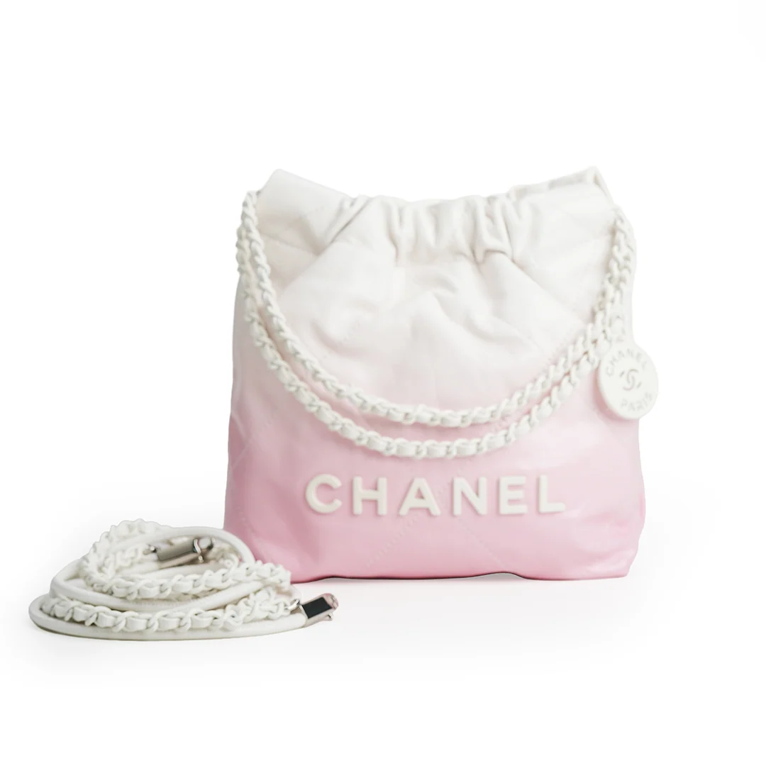 Chanel Mini 22 Bag Pink and White Ombre Calfskin White Hardware — view 3