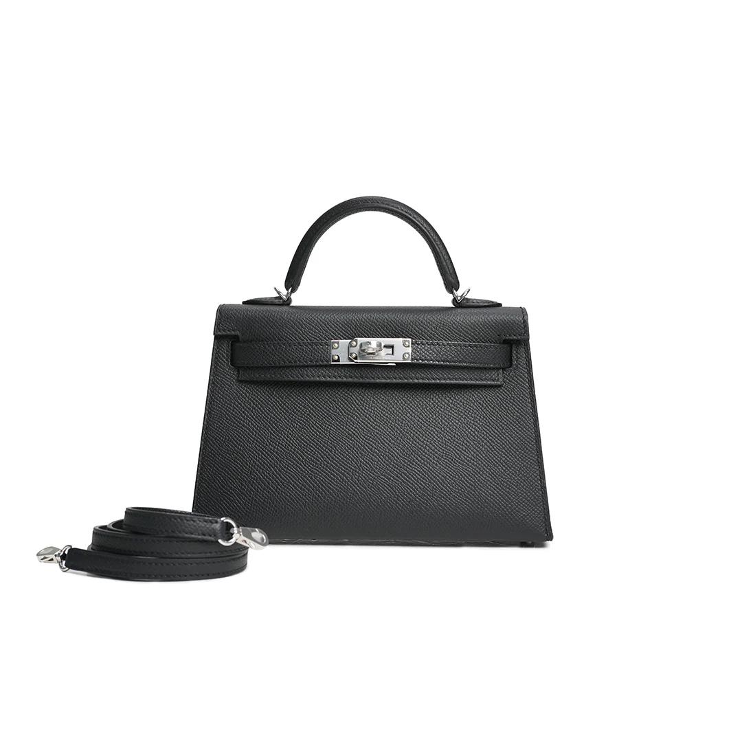 Hermès Mini Kelly Epsom Noir Palladium Hardware Stamp G 2026 — view 3