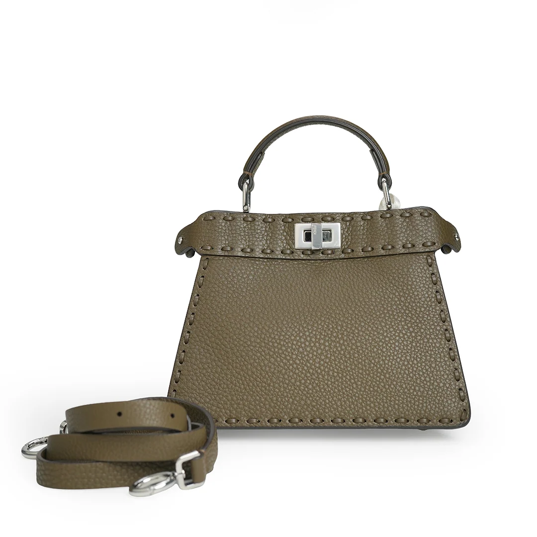 Fendi Peekaboo Selleria Petite Bag Grained Calfskin Dark Olive — view 3