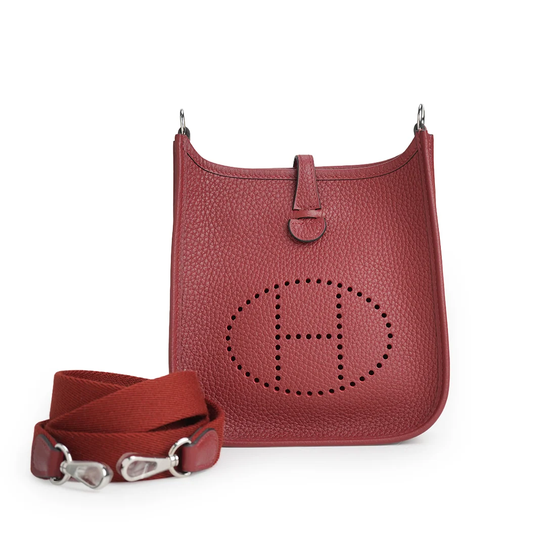 Hermès Mini Evelyn Rouge H Taurillon Clemence Palladium Hardware — view 3