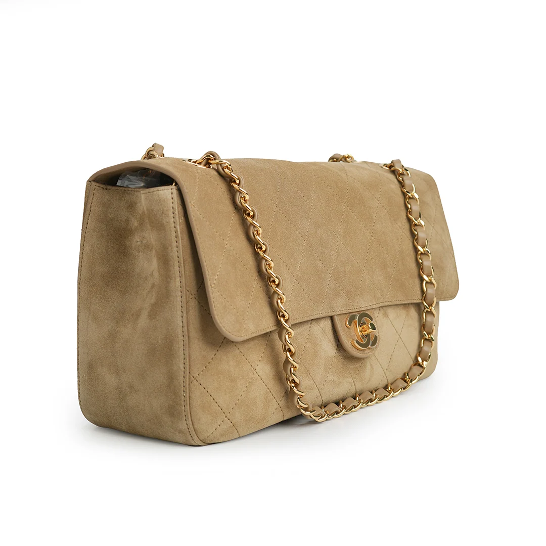 Chanel Maxi Flap Bag Suede Calfskin 
Dark Beige — view 3