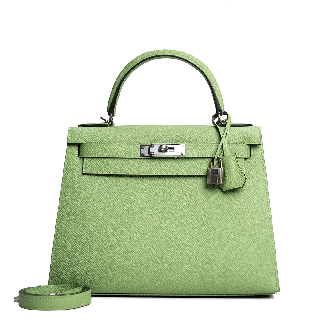 Hermès Kelly 28 Sellier Epsom Vert Criquet Palladium Hardware Stamp Z 2021 — view 2