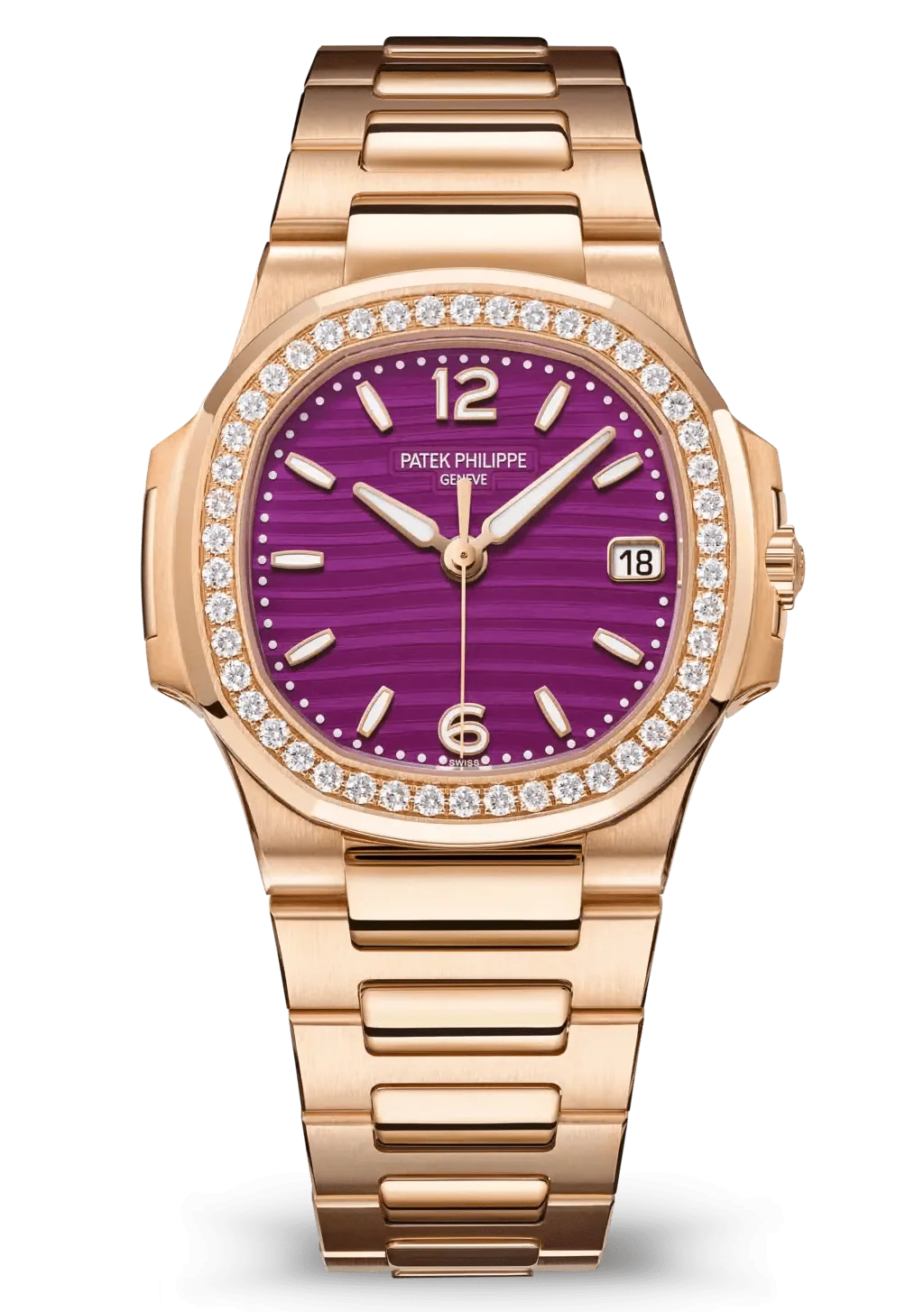 Patek Philippe Nautilus Quartz Rose Gold Diamond Lacquered Purple Dial 32MM