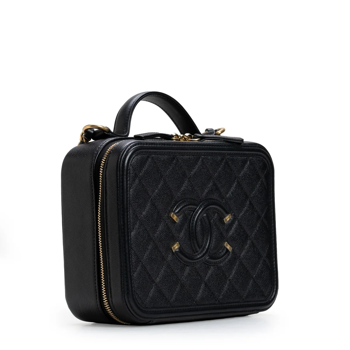 Chanel CC Medium Filigree Vanity Case Quilted Caviar Black — view 4
