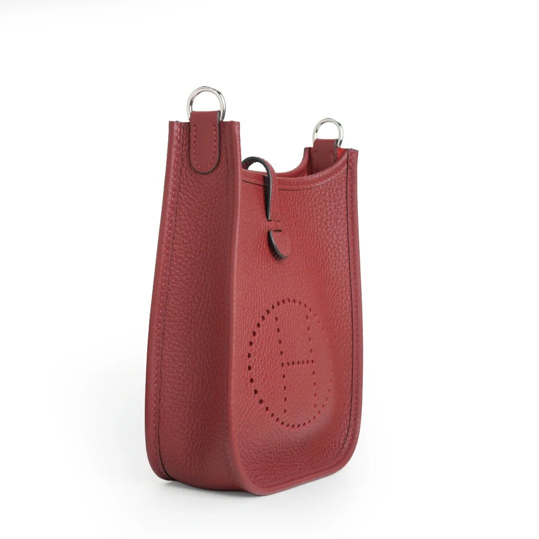 Hermès Mini Evelyn Rouge H Taurillon Clemence Palladium Hardware — view 5