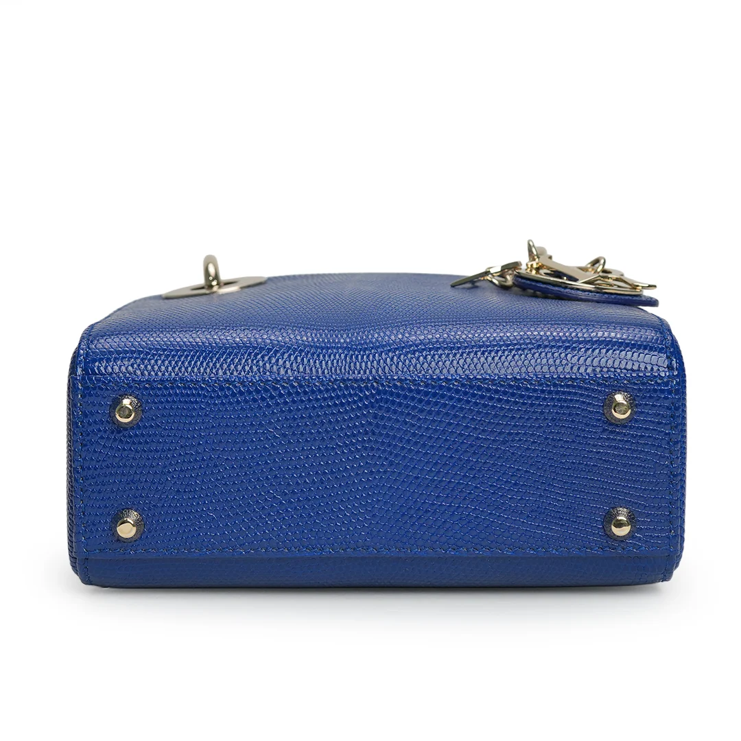Christian Dior Lady Dior Mini Bag Blue Lizard Leather — view 5