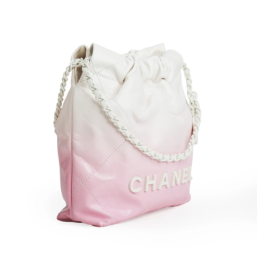 Chanel Mini 22 Bag Pink and White Ombre Calfskin White Hardware — view 6