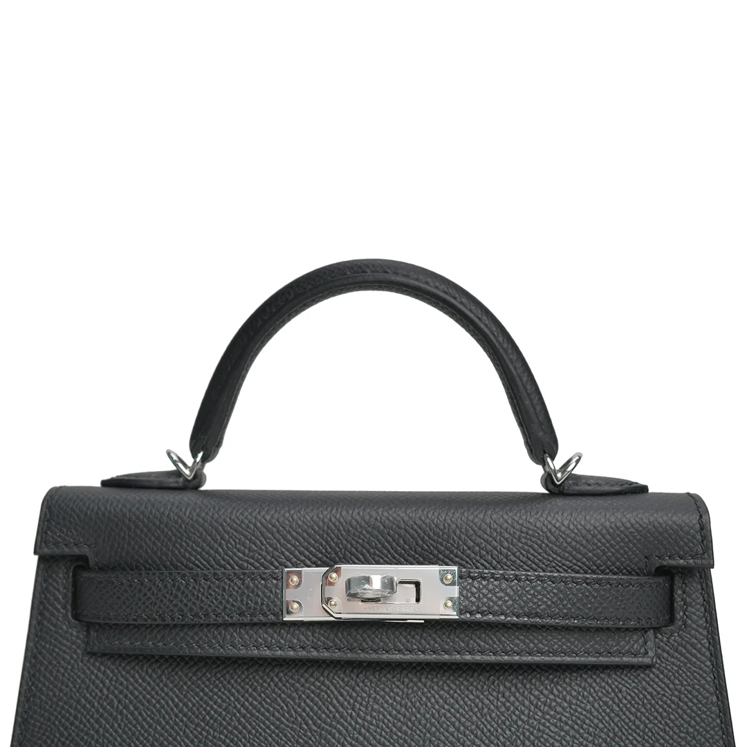 Hermès Mini Kelly Epsom Noir Palladium Hardware Stamp G 2026 — view 6