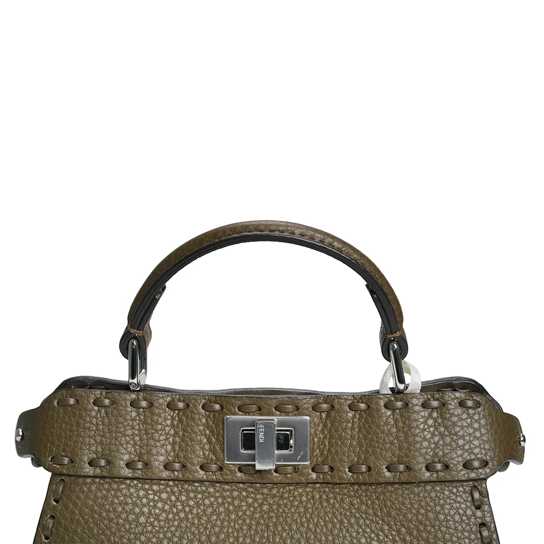 Fendi Peekaboo Selleria Petite Bag Grained Calfskin Dark Olive — view 6