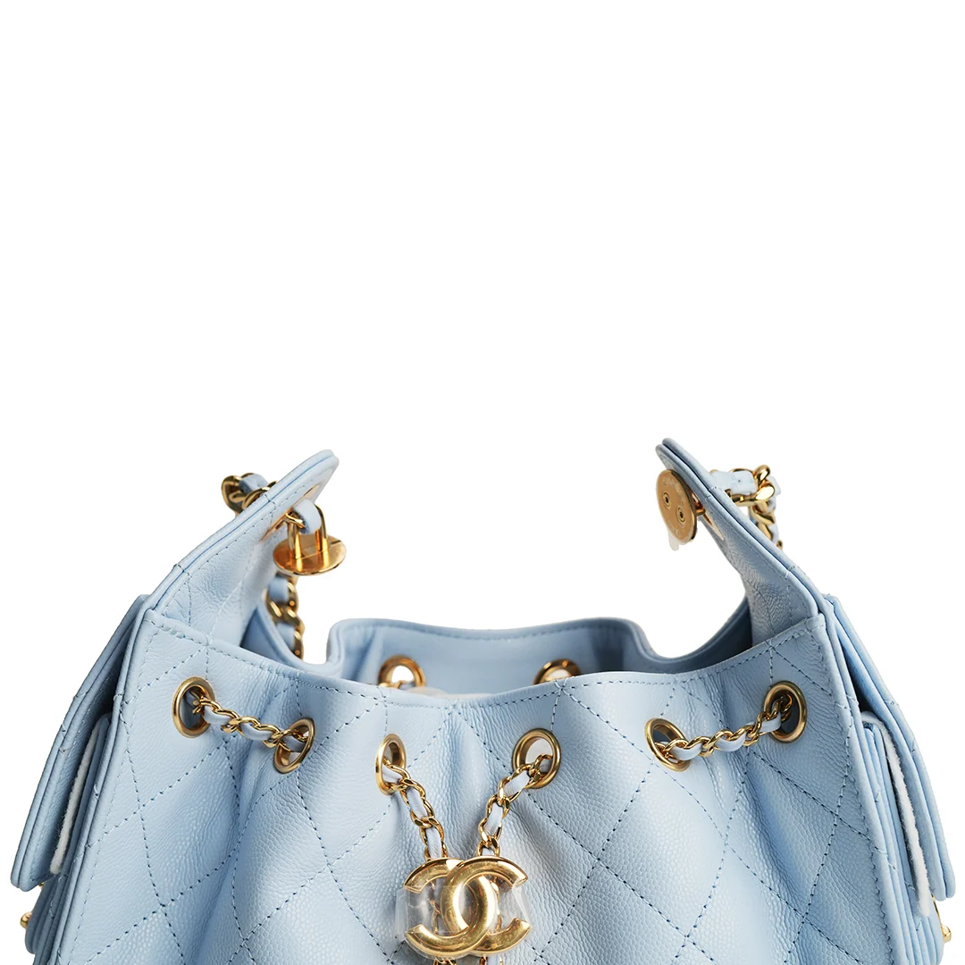 Chanel 25 Mini Caviar Leather Sky Blue — view 6