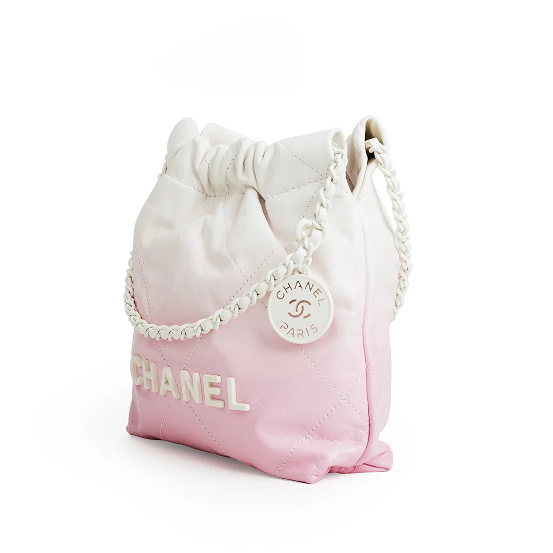 Chanel Mini 22 Bag Pink and White Ombre Calfskin White Hardware — view 7