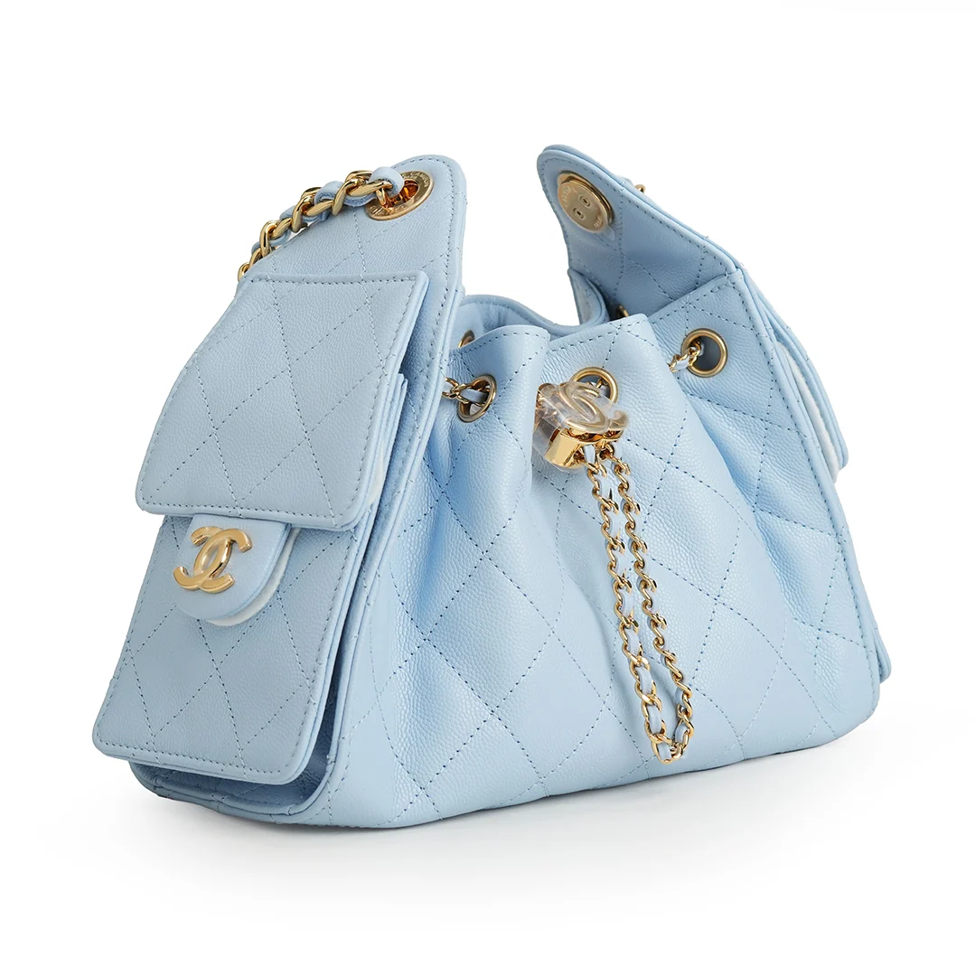 Chanel 25 Mini Caviar Leather Sky Blue — view 7
