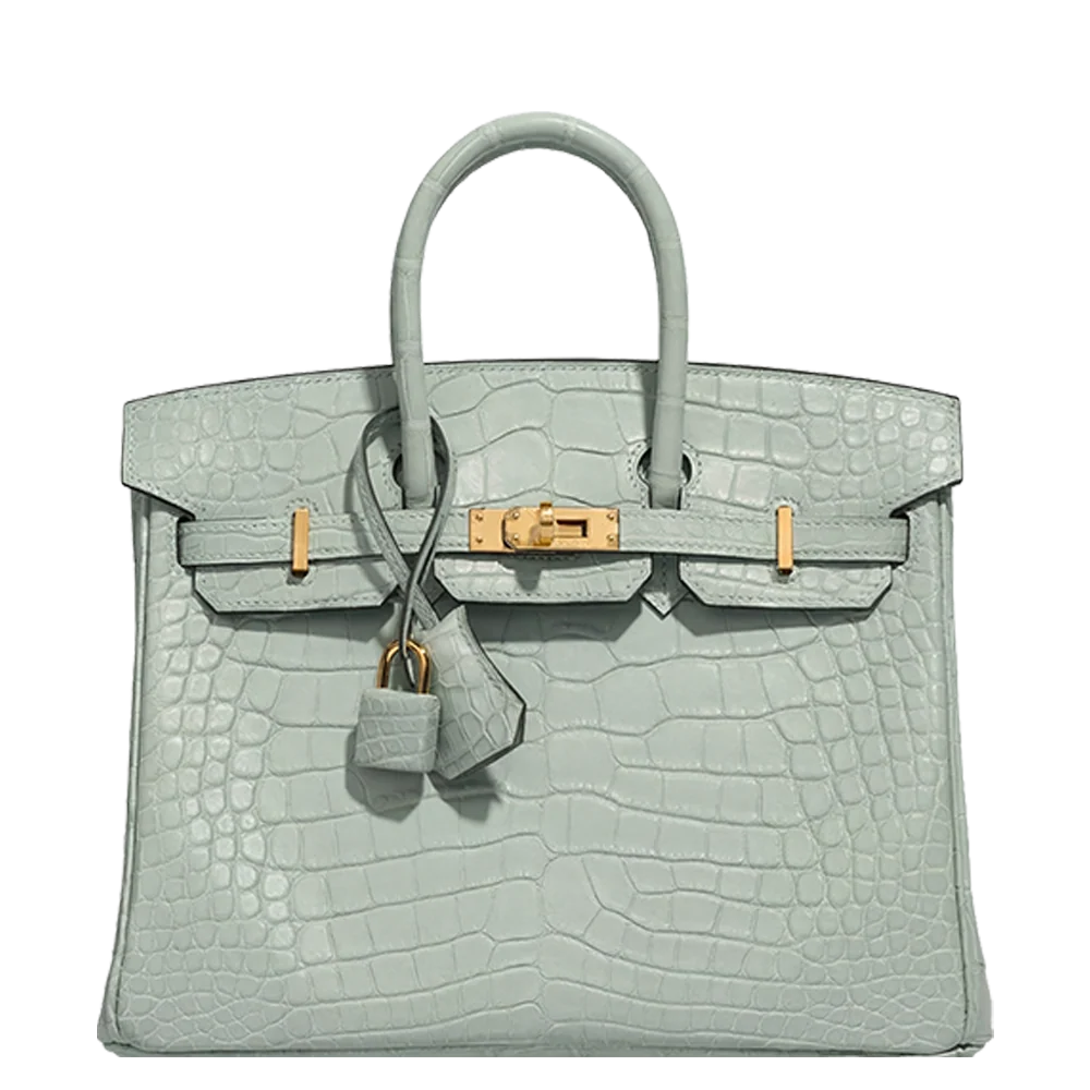 Hermès Birkin 25 Matte Alligator Vert d'Eau Gold Hardware Stamp A  2017