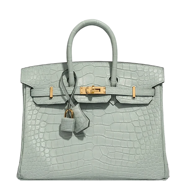 Hermès Birkin 25 Matte Alligator Vert d'Eau Gold Hardware Stamp A  2017