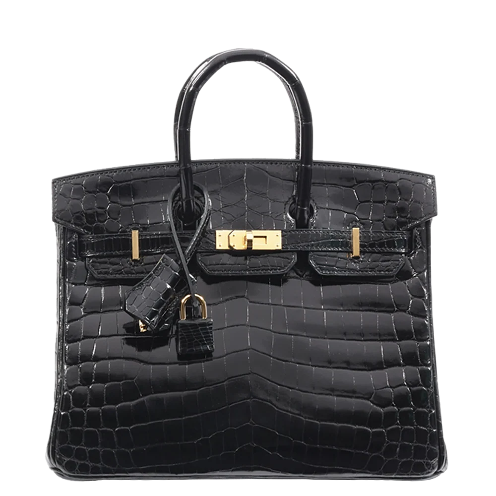 Hermès Birkin 25 Noir Shiny Niloticus Crocodile Gold Hardware Stamp W 2024