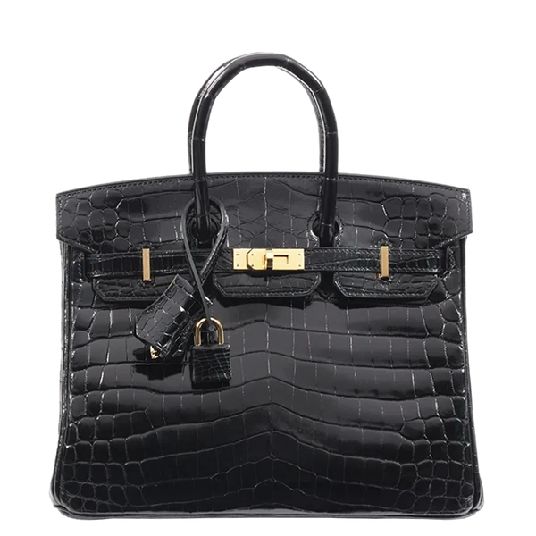 Hermès Birkin 25 Noir Shiny Niloticus Crocodile Gold Hardware Stamp W 2024
