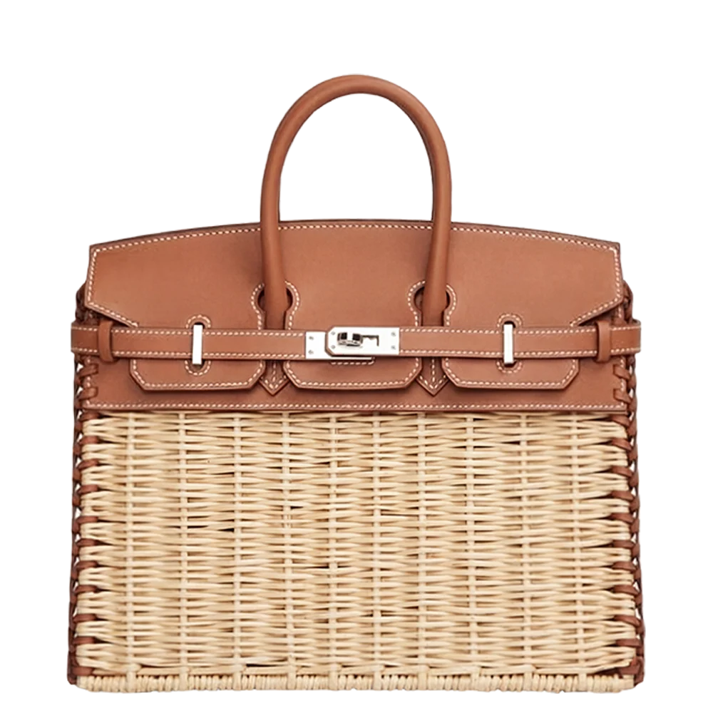 Hermès Birkin 25 Picnic Gold in Swift Leather, Osier Wicker Palladium Hardware Stamp B 2023