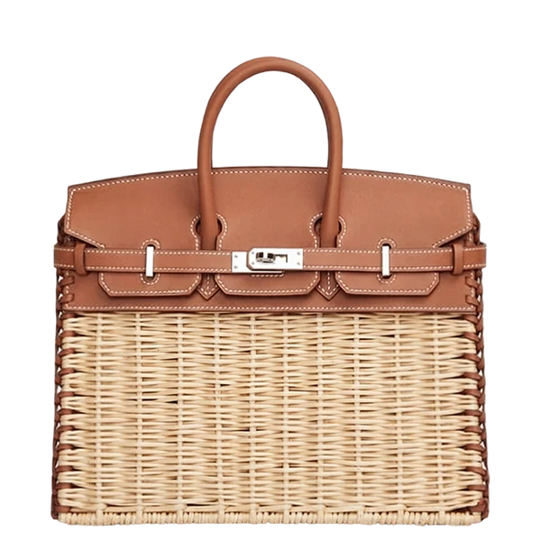 Hermès Birkin 25 Picnic Gold in Swift Leather, Osier Wicker Palladium Hardware Stamp B 2023