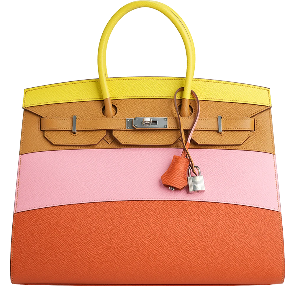 Hermès Birkin 35 Rainbow Sunrise Sellier Epsom Lime / Sesame / Rose Confetti / Terre Battue Palladium Hardware Stamp Z 2021
