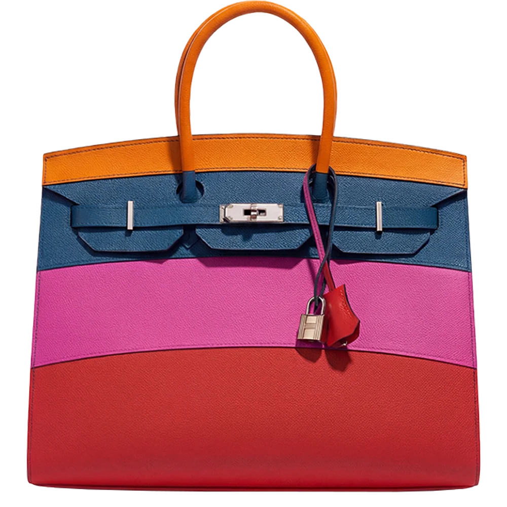 Hermès Birkin 35 Rainbow Sunset Casaque Sellier Epsom Abricot / Agate / Magnolia Palladium Hardware Stamp Z 2021