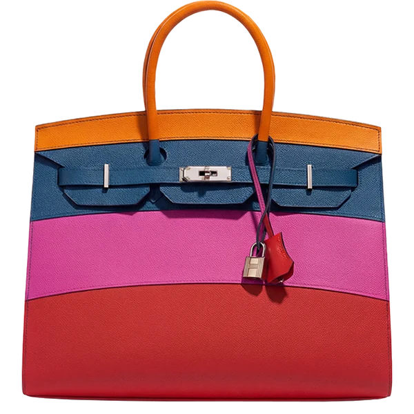 Hermès Hermès Birkin 35 Rainbow Sunset Casaque Sellier Epsom Abricot / Agate / Magnolia Palladium Hardware Stamp Z 2021