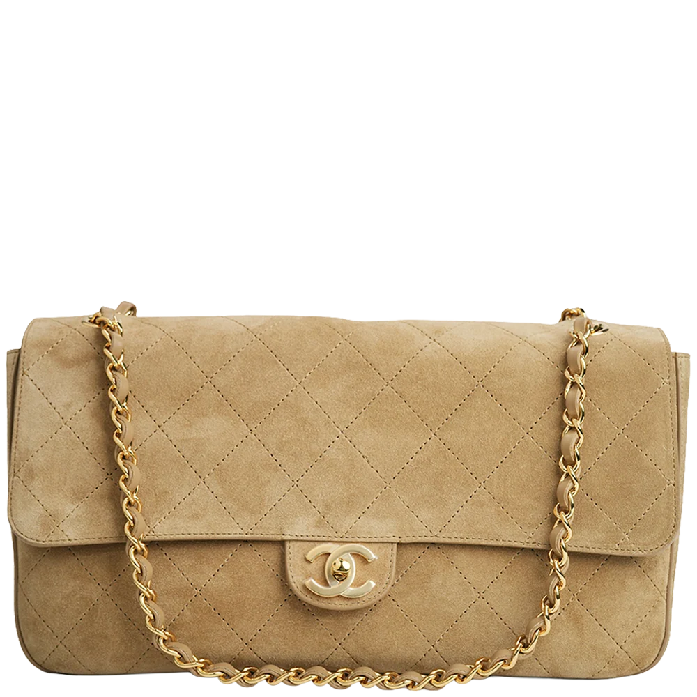 Chanel Maxi Flap Bag Suede Calfskin 
Dark Beige