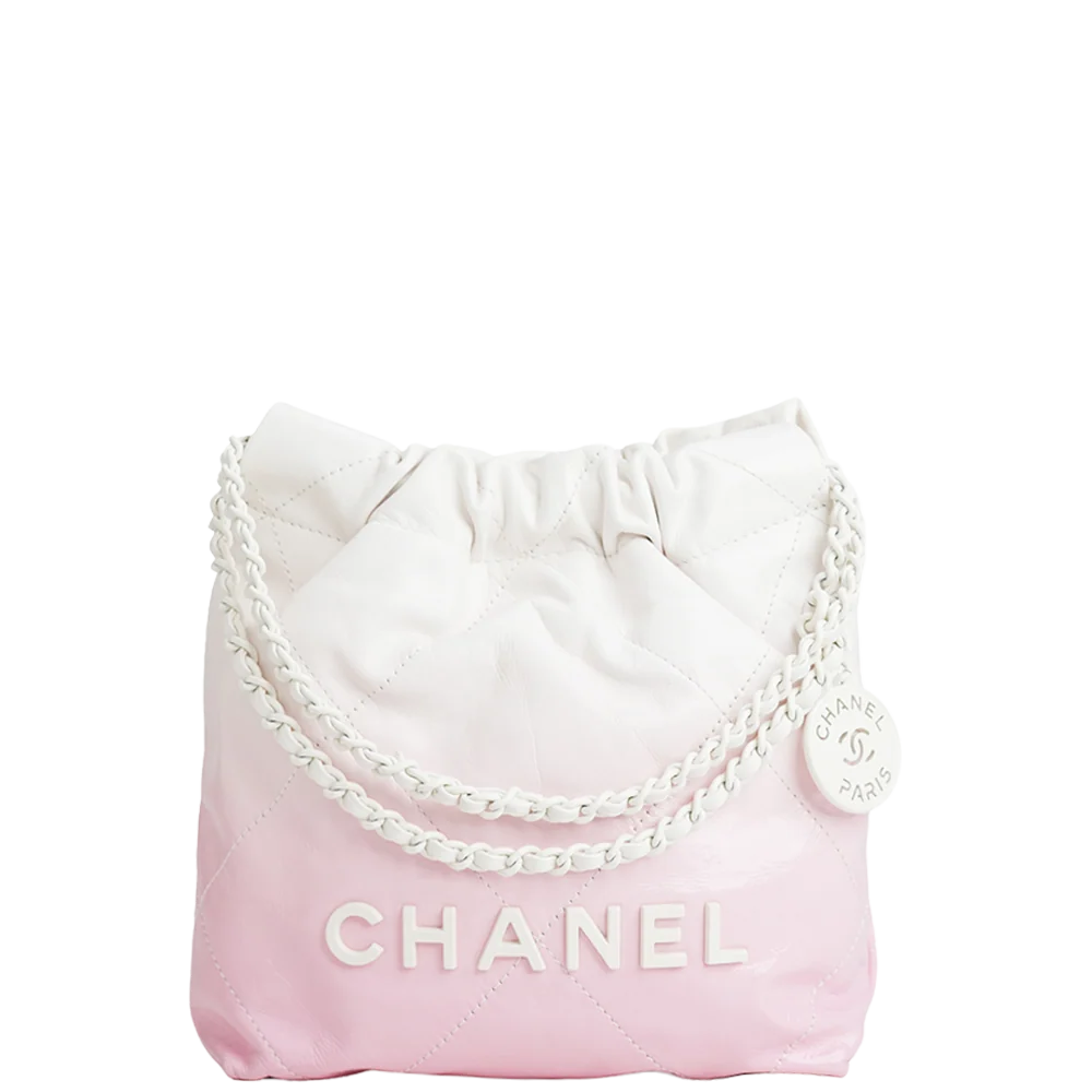 Chanel Mini 22 Bag Pink and White Ombre Calfskin White Hardware