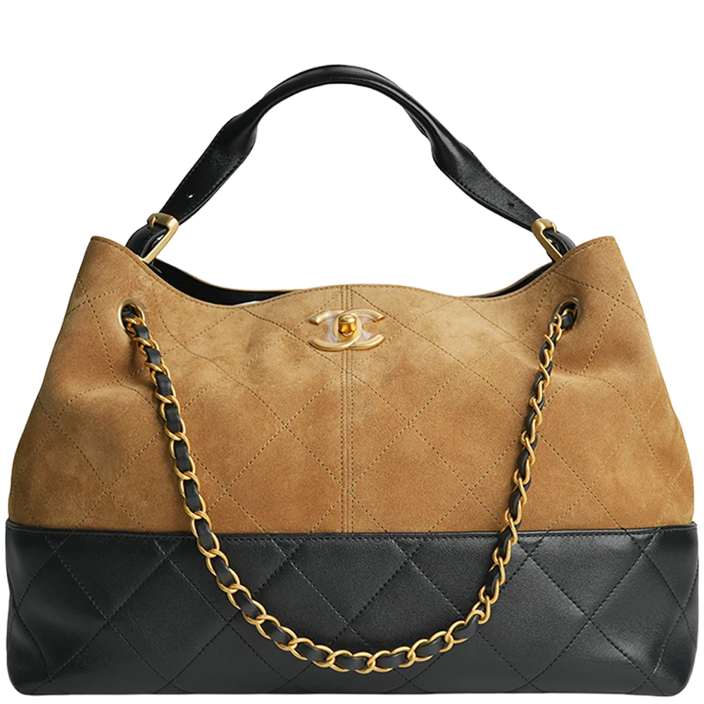 Chanel 25A Suede and Shiny Lambskin Beige and Black