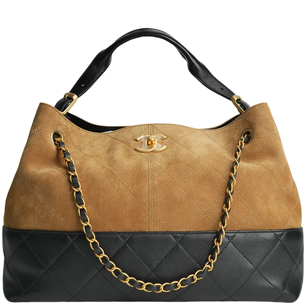 Chanel Chanel 25A Suede and Shiny Lambskin Beige and Black