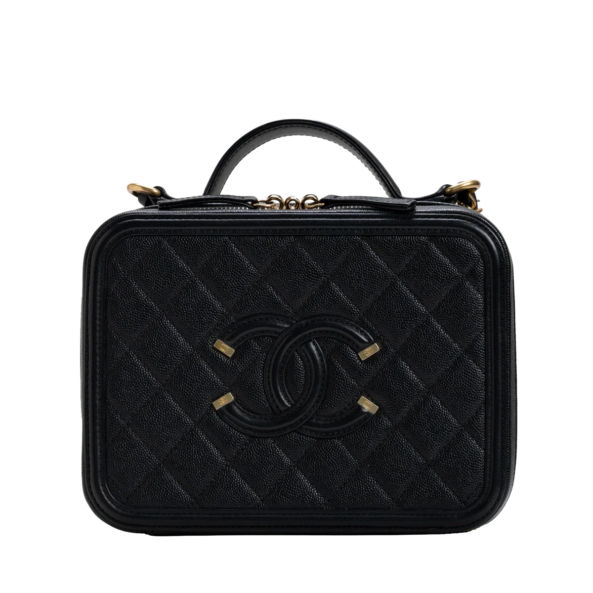 Chanel CC Medium Filigree Vanity Case Quilted Caviar Black