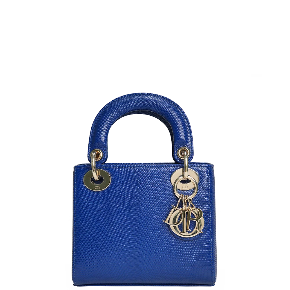 Christian Dior Lady Dior Mini Bag Blue Lizard Leather