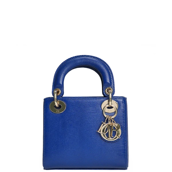 Christian Dior Lady Dior Mini Bag Blue Lizard Leather