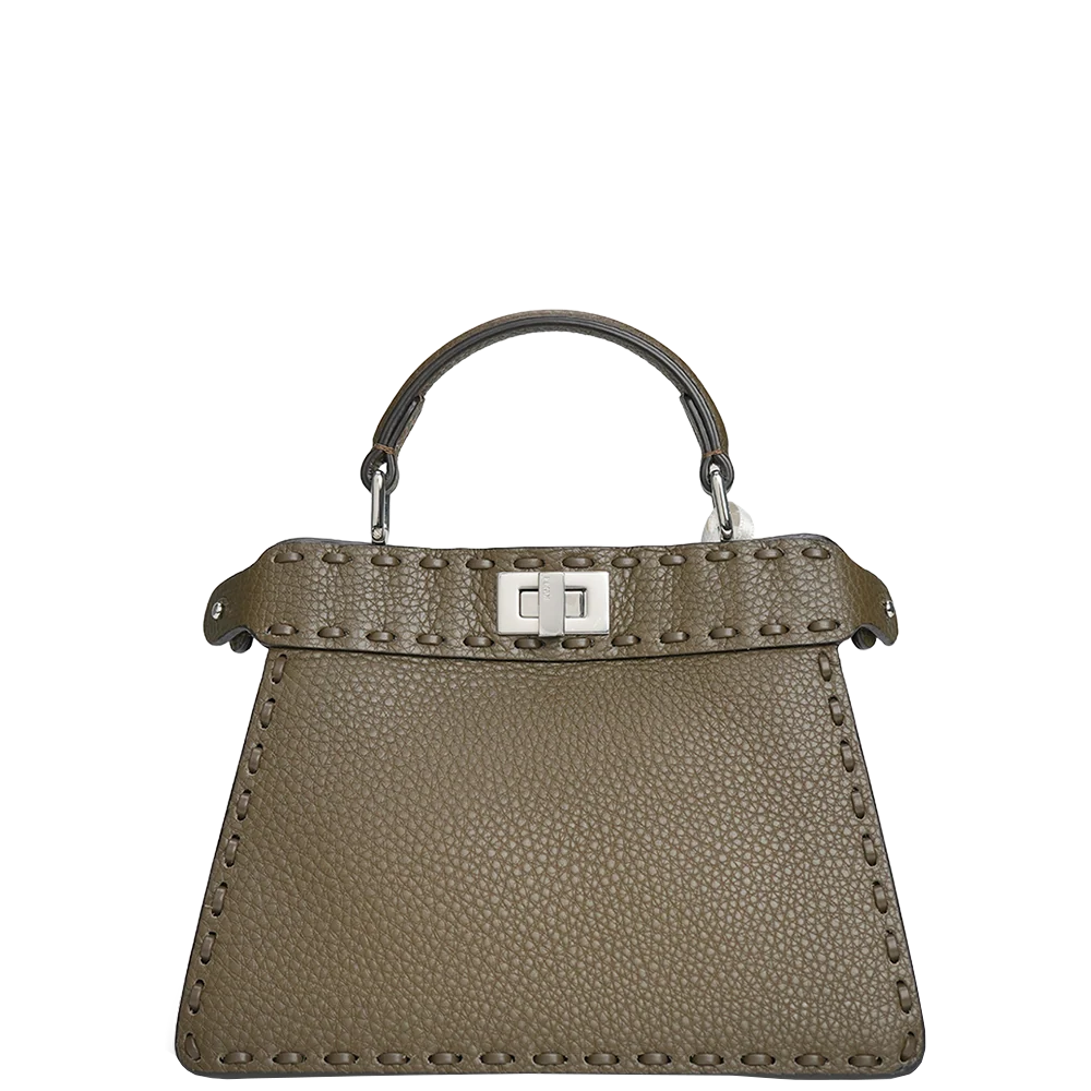 Fendi Peekaboo Selleria Petite Bag Grained Calfskin Dark Olive