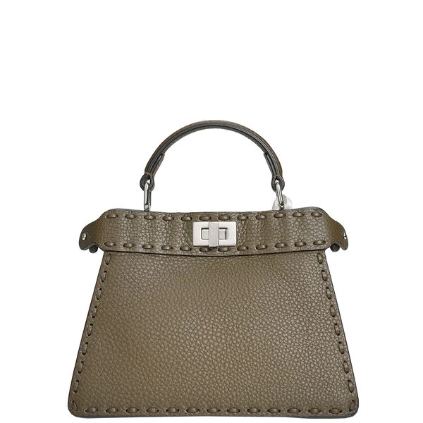 Fendi Peekaboo Selleria Petite Bag Grained Calfskin Dark Olive