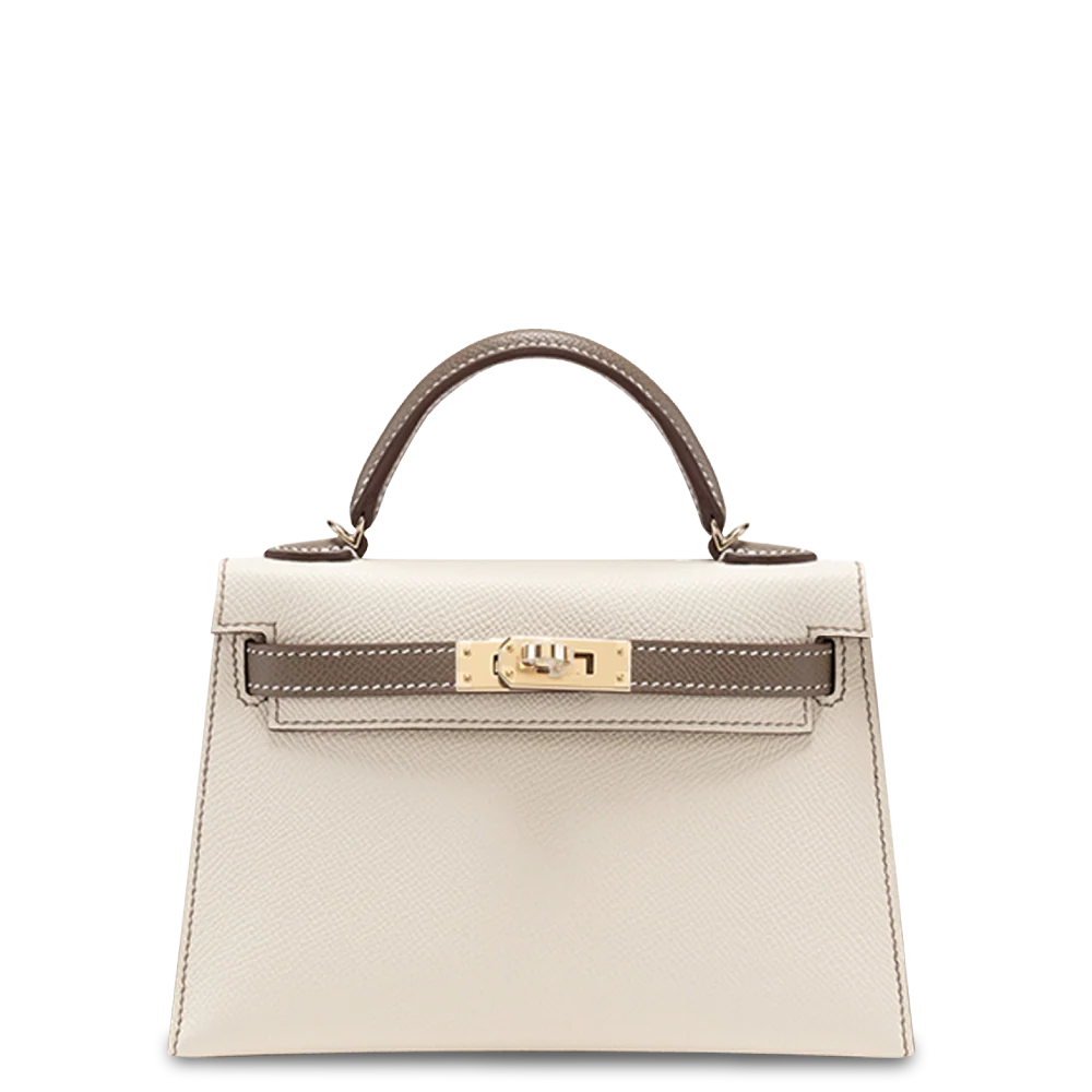 Hermès HSS Mini Kelly Epsom Craie/Etoupe Permabrass Hardware Stamp B 2023