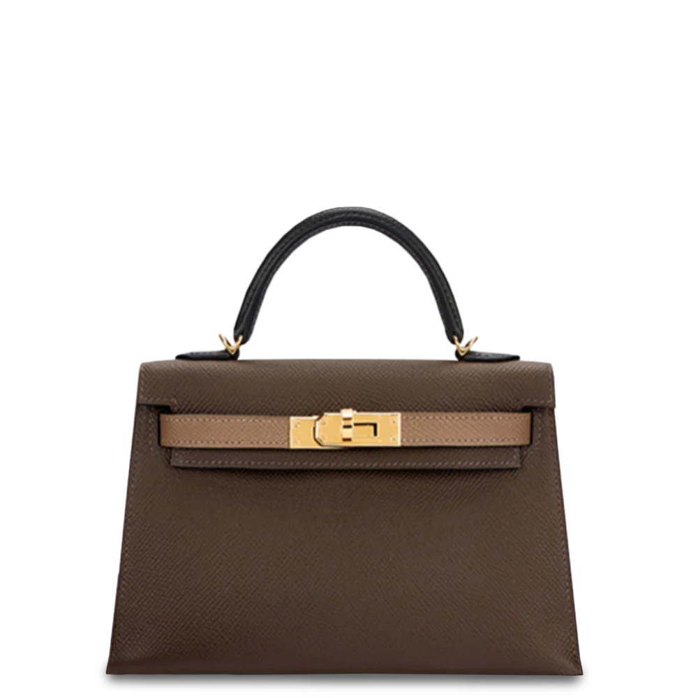 Hermès Mini Kelly Tricolor Epsom Ecorce/Etoupe/Noir Gold Hardware Stamp B 2023