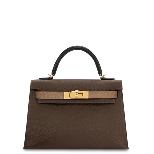 Hermès Mini Kelly Tricolor Epsom Ecorce/Etoupe/Noir Gold Hardware Stamp B 2023