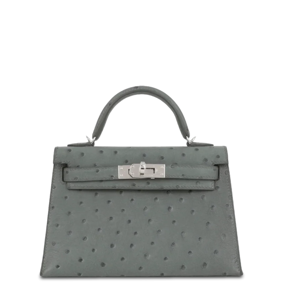 Hermès Mini Kelly Ostrich Vert Amande Palladium Hardware Stamp G 2026