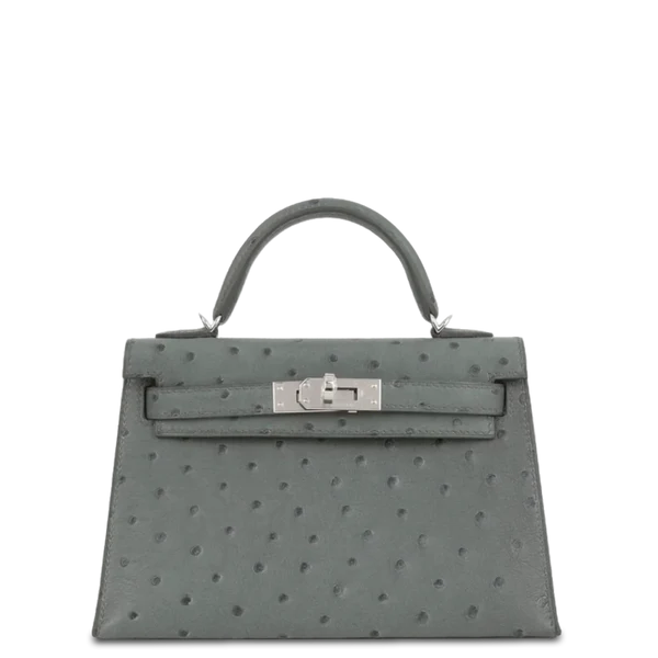 Hermès Mini Kelly Ostrich Vert Amande Palladium Hardware Stamp G 2026
