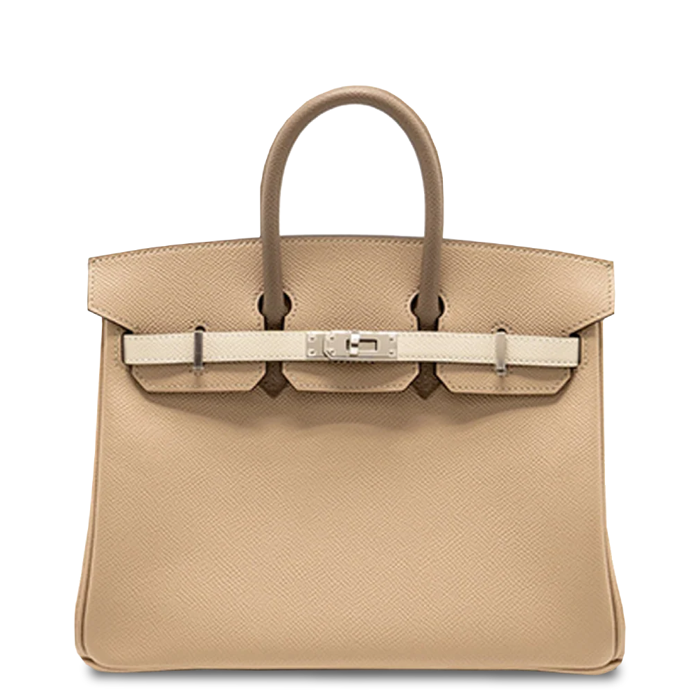 Hermès Birkin 25 Tricolor Epsom Trench/Craie/Etoupe Palladium Hardware Stamp K 2025