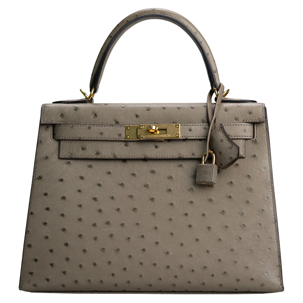 Hermès Kelly Sellier 28 Ostrich Gris Tourterelle