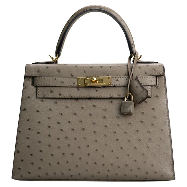 Hermès Kelly Sellier 28 Ostrich Gris Tourterelle