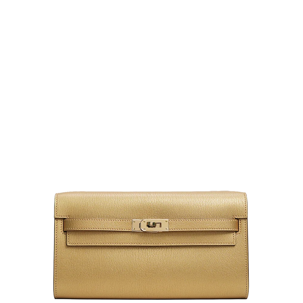 Hermès Kelly To Go Wallet Chèvre CHamkilight Doré Permabrass Hardware