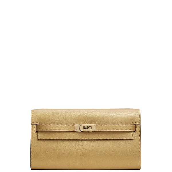 Hermès Kelly To Go Wallet Chèvre CHamkilight Doré Permabrass Hardware